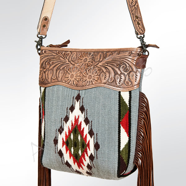 ADBG510 American Darling Hand Tooled Floral & Hand Woven Saddle Blanket Large Cross Body Bag
