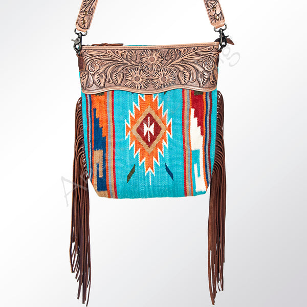 ADBG510 American Darling Hand Tooled Floral & Hand Woven Saddle Blanket Large Cross Body Bag
