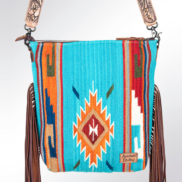 ADBG510 American Darling Hand Tooled Floral & Hand Woven Saddle Blanket Large Cross Body Bag