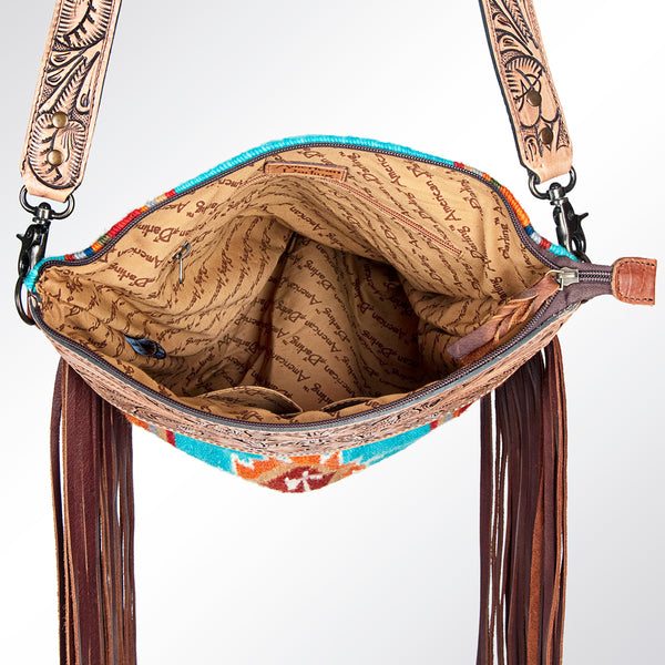 ADBG510 American Darling Hand Tooled Floral & Hand Woven Saddle Blanket Large Cross Body Bag