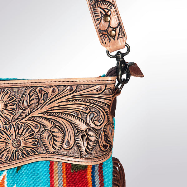 ADBG510 American Darling Hand Tooled Floral & Hand Woven Saddle Blanket Large Cross Body Bag