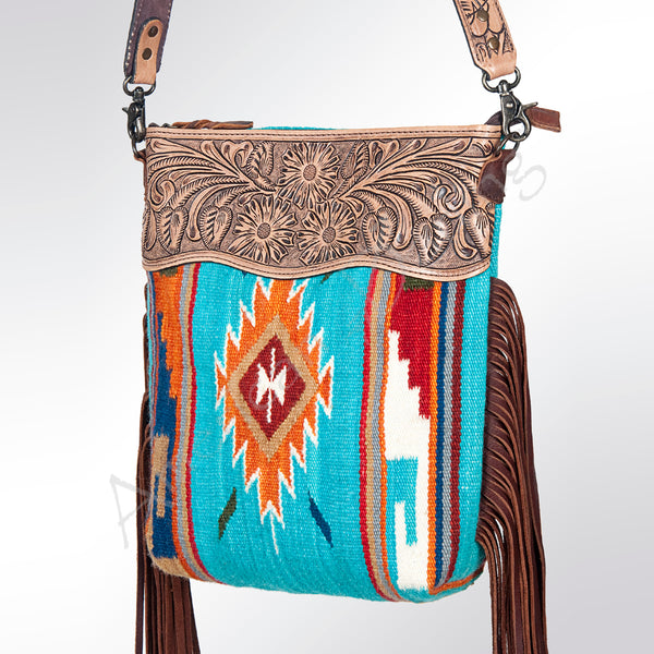 ADBG510 American Darling Hand Tooled Floral & Hand Woven Saddle Blanket Large Cross Body Bag