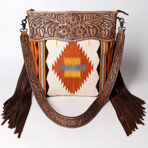 ADBG510 American Darling Hand Tooled Floral & Hand Woven Saddle Blanket Large Cross Body Bag