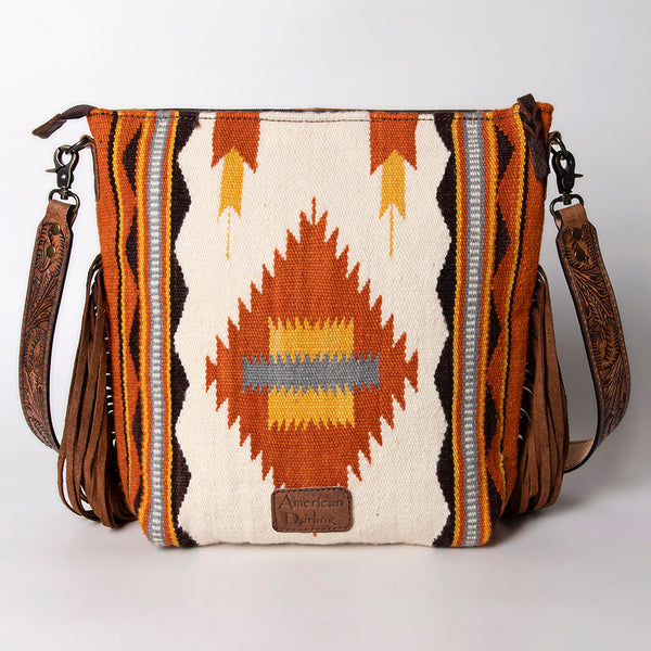 ADBG510 American Darling Hand Tooled Floral & Hand Woven Saddle Blanket Large Cross Body Bag