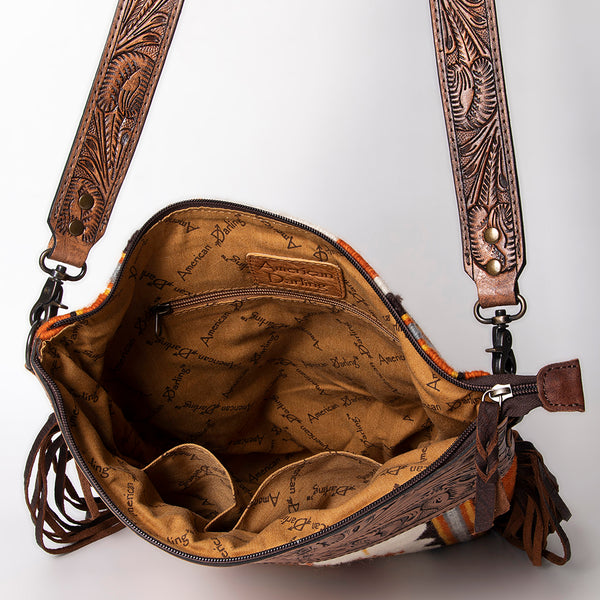ADBG510 American Darling Hand Tooled Floral & Hand Woven Saddle Blanket Large Cross Body Bag