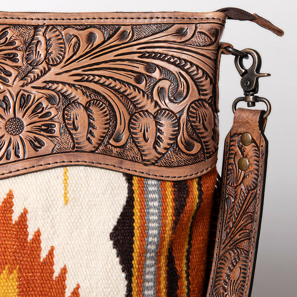 ADBG510 American Darling Hand Tooled Floral & Hand Woven Saddle Blanket Large Cross Body Bag