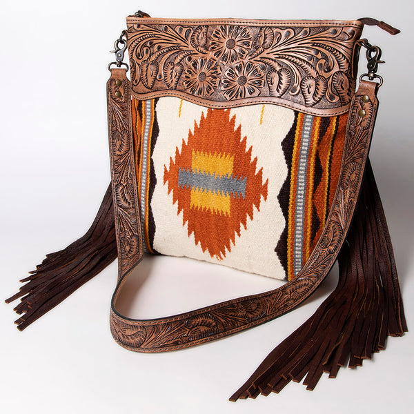 ADBG510 American Darling Hand Tooled Floral & Hand Woven Saddle Blanket Large Cross Body Bag