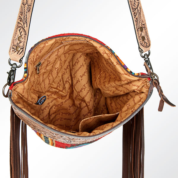 ADBG510 American Darling Hand Tooled Floral & Hand Woven Saddle Blanket Large Cross Body Bag