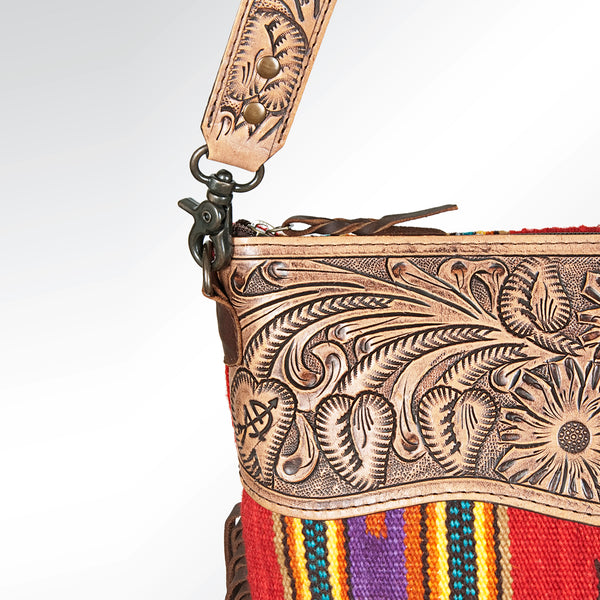 ADBG510 American Darling Hand Tooled Floral & Hand Woven Saddle Blanket Large Cross Body Bag