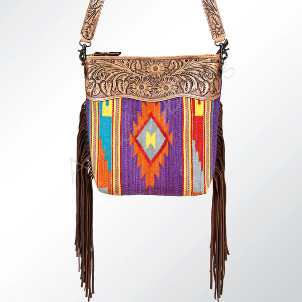 ADBG510 American Darling Hand Tooled Floral & Hand Woven Saddle Blanket Large Cross Body Bag