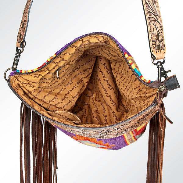 ADBG510 American Darling Hand Tooled Floral & Hand Woven Saddle Blanket Large Cross Body Bag