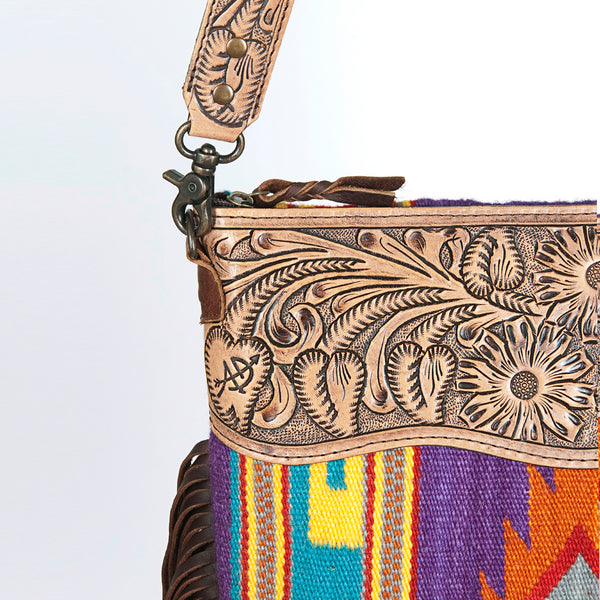 ADBG510 American Darling Hand Tooled Floral & Hand Woven Saddle Blanket Large Cross Body Bag