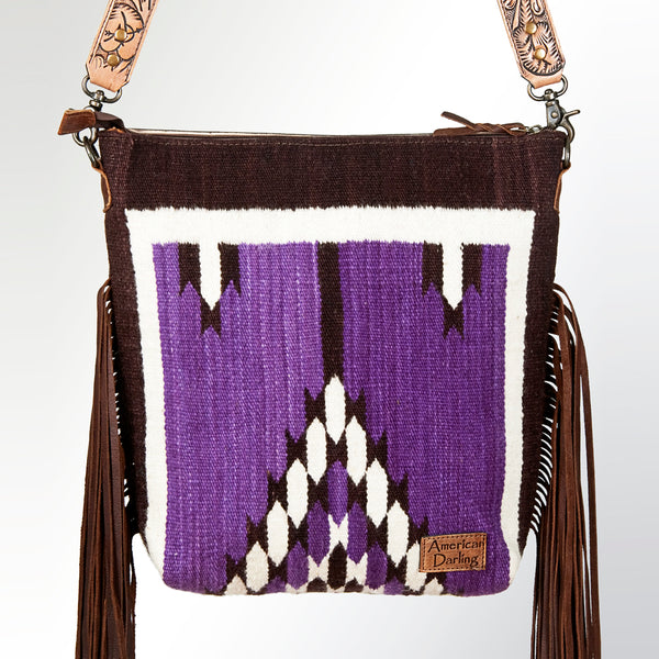 ADBG510 American Darling Hand Tooled Floral & Hand Woven Saddle Blanket Large Cross Body Bag