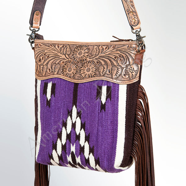 ADBG510 American Darling Hand Tooled Floral & Hand Woven Saddle Blanket Large Cross Body Bag