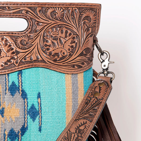 LC-ADBGS146 Southwestern Crossbody Bag - Hand-Tooled Leather & Wool Blend