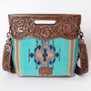 LC-ADBGS146 Southwestern Crossbody Bag - Hand-Tooled Leather & Wool Blend