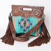 LC-ADBGS146 Southwestern Crossbody Bag - Hand-Tooled Leather & Wool Blend