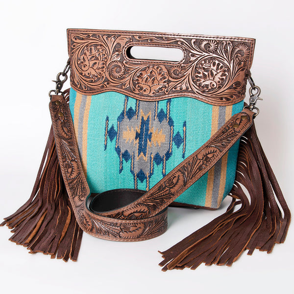 LC-ADBGS146 Southwestern Crossbody Bag - Hand-Tooled Leather & Wool Blend