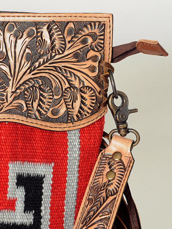 LC-ADBGS146 Southwestern Crossbody Bag - Hand-Tooled Leather & Wool Blend