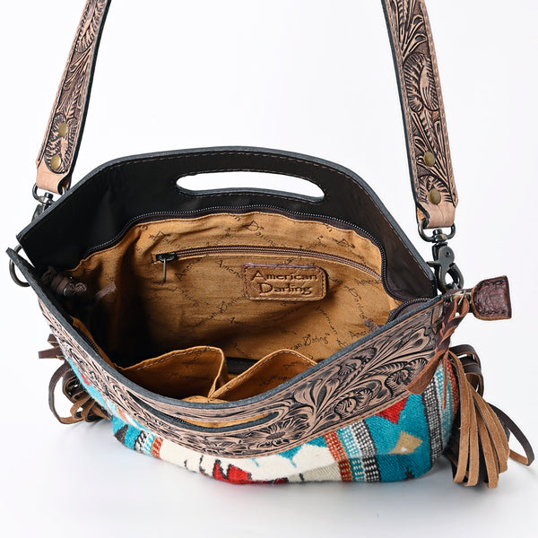 LC-ADBGS146 Southwestern Crossbody Bag - Hand-Tooled Leather & Wool Blend