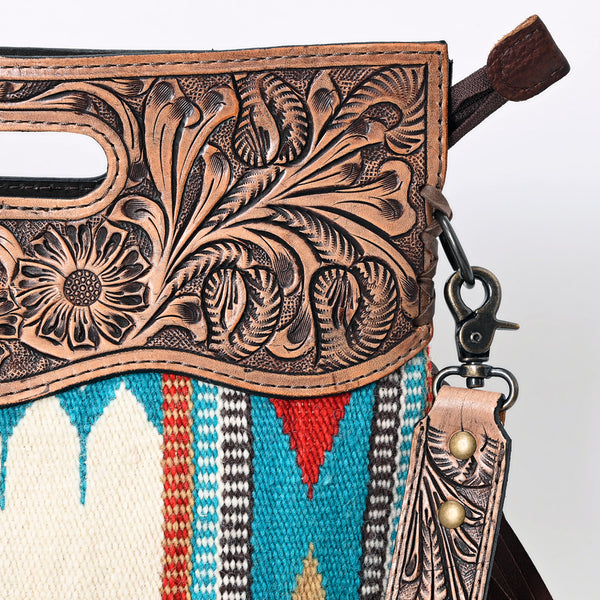 LC-ADBGS146 Southwestern Crossbody Bag - Hand-Tooled Leather & Wool Blend