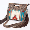 LC-ADBGS146 Southwestern Crossbody Bag - Hand-Tooled Leather & Wool Blend
