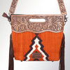 LC-ADBGS146 Southwestern Crossbody Bag - Hand-Tooled Leather & Wool Blend