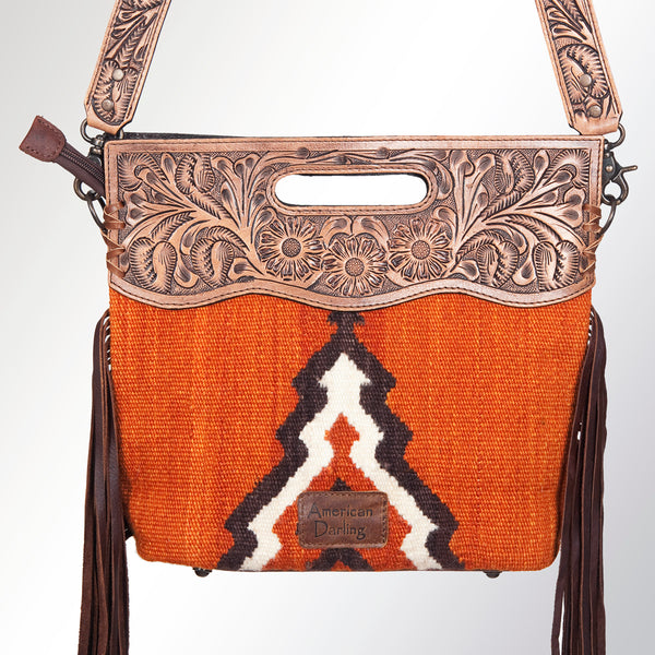 LC-ADBGS146 Southwestern Crossbody Bag - Hand-Tooled Leather & Wool Blend