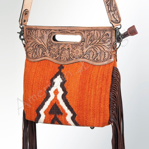 LC-ADBGS146 Southwestern Crossbody Bag - Hand-Tooled Leather & Wool Blend