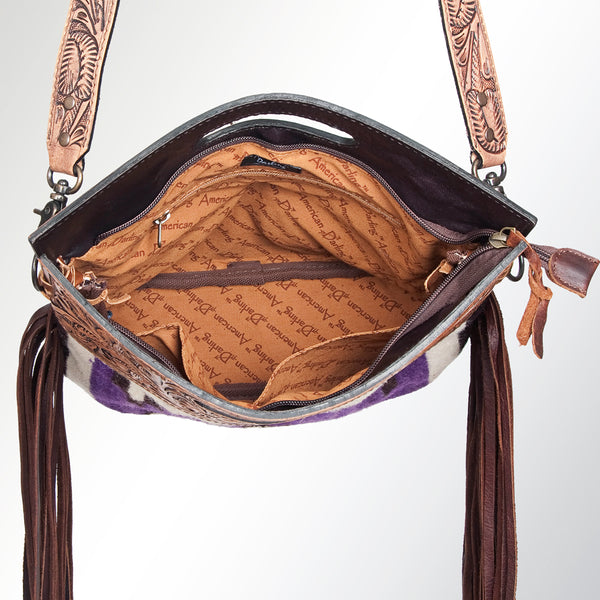 LC-ADBGS146 Southwestern Crossbody Bag - Hand-Tooled Leather & Wool Blend
