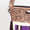 LC-ADBGS146 Southwestern Crossbody Bag - Hand-Tooled Leather & Wool Blend