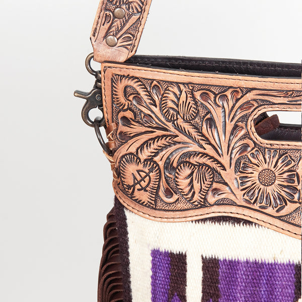 LC-ADBGS146 Southwestern Crossbody Bag - Hand-Tooled Leather & Wool Blend