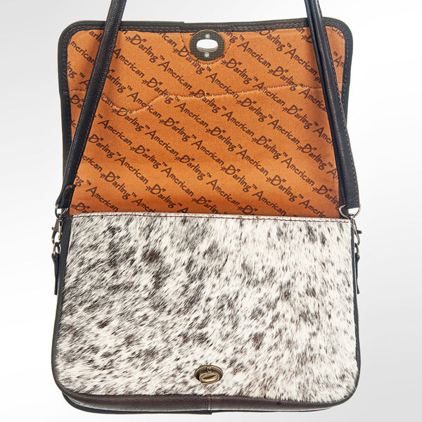 LC-ADBGZ342 Horse Tooled Leather Crossbody Bag - Genuine Brown Leather with Hair-On Cowhide Sides