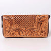 ADBGZ362 Tooled Leather Zip Wallet - Western Floral & Basket Weave Design