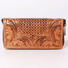 ADBGZ362 Tooled Leather Zip Wallet - Western Floral & Basket Weave Design