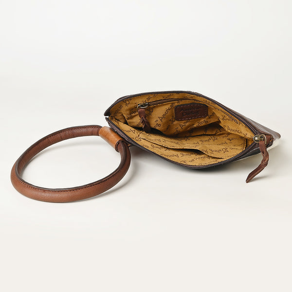 ADBGZ335 Black & White Cowhide Wristlet - Hair-On Hide Clutch with Tooled Leather Detail
