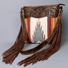 ADBGZ365 Tooled Leather & Tribal Wool Crossbody Bag - Western Fringe Shoulder Purse