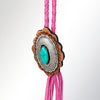LC-ADJW106E Pink Braided Western Jewelry Necklace with Turquoise Stone & Two-Tone Scalloped Concho