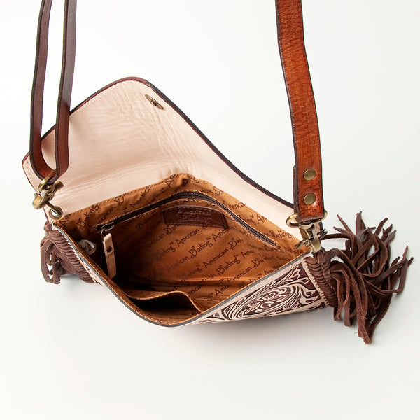 LC-ADBGK105 Envelope Style Tooled Leather Crossbody Bag - Fringe Western Purse