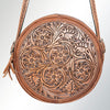 LC-ADBGK113B Round Tooled Leather Crossbody Bag - Floral Western Circle Purse