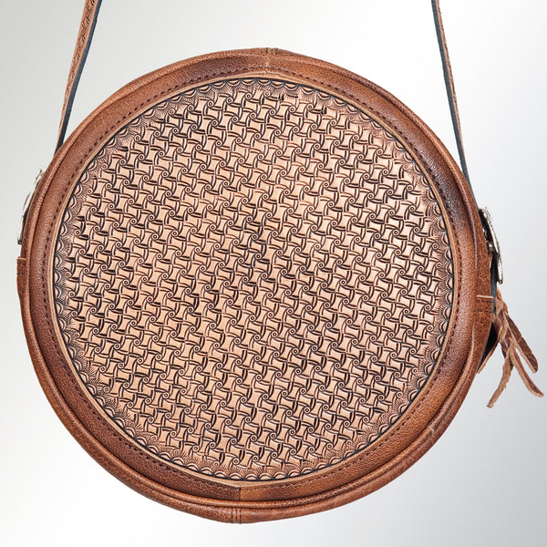 LC-ADBGK113B Round Tooled Leather Crossbody Bag - Floral Western Circle Purse