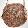 LC-ADBGK113B Round Tooled Leather Crossbody Bag - Floral Western Circle Purse