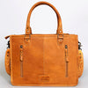ADBG582 Tooled Leather Western Tote with Southwestern Wool Inlay Floral Carved Satchel Bag