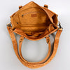 ADBG582 Tooled Leather Western Tote with Southwestern Wool Inlay Floral Carved Satchel Bag