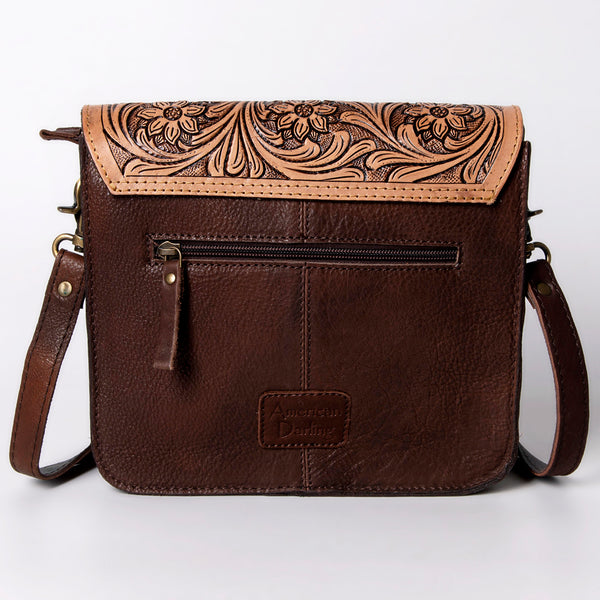 ADBGD123 American Darling Hand Tooled Floral & Hair-On Cowhide Cross body Bag with Stone Accent
