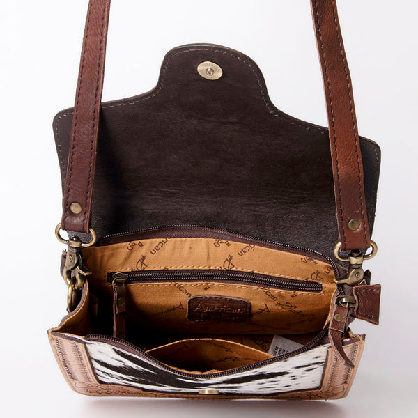 ADBGD123 American Darling Hand Tooled Floral & Hair-On Cowhide Cross body Bag with Stone Accent