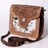 ADBGD123 American Darling Hand Tooled Floral & Hair-On Cowhide Cross body Bag with Stone Accent