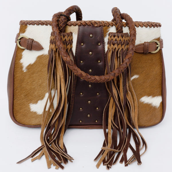 ADBGD127 American Darling Hair-On Cowhide Tote Bag with Riveted Leather & Fringes