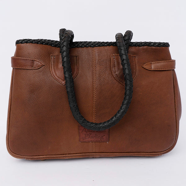 ADBGD127B American Darling Handcrafted Riveted Leather Tote Bag with Braided Handles