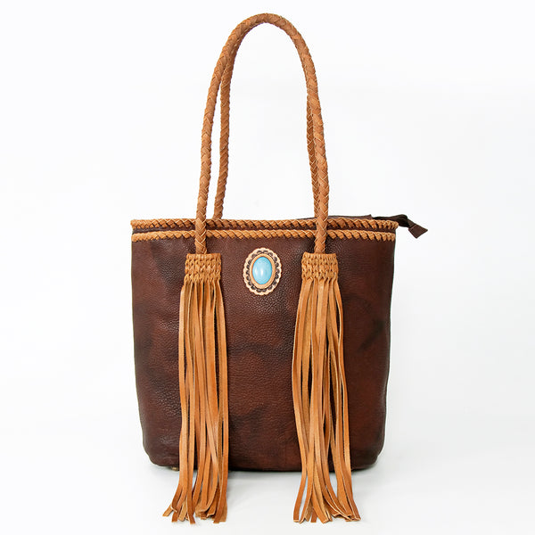 ADBGD128B American Darling Handcrafted Leather Tote Bag with Turquoise Stone & Fringes